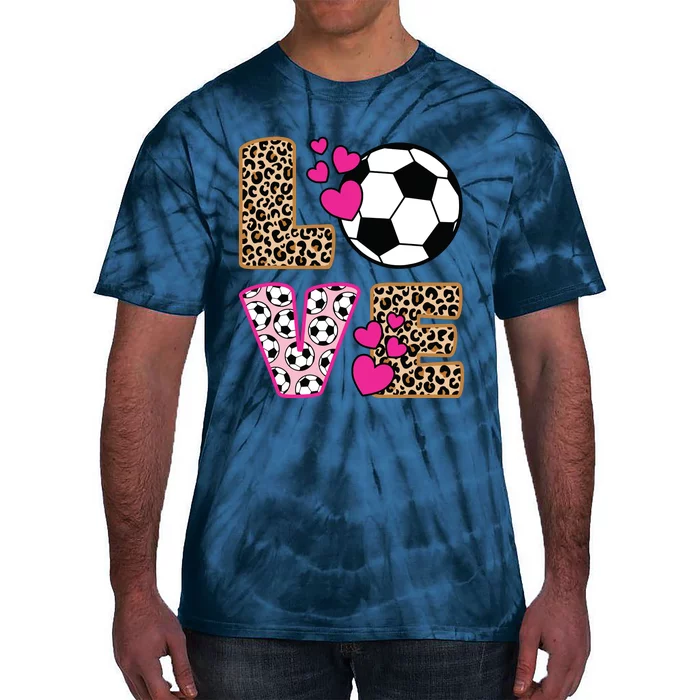 Cute Love Soccer Leopard Print Women Girl Soccer Tie-Dye T-Shirt