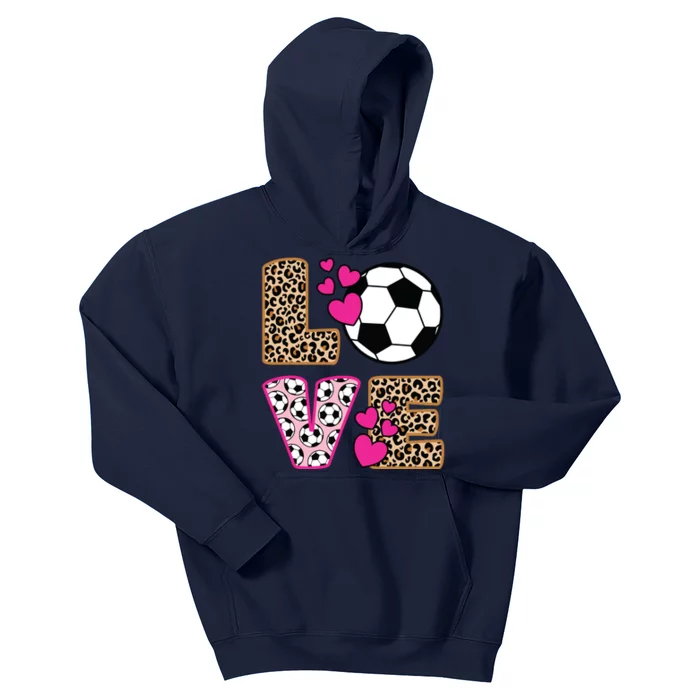 Cute Love Soccer Leopard Print Women Girl Soccer Kids Hoodie