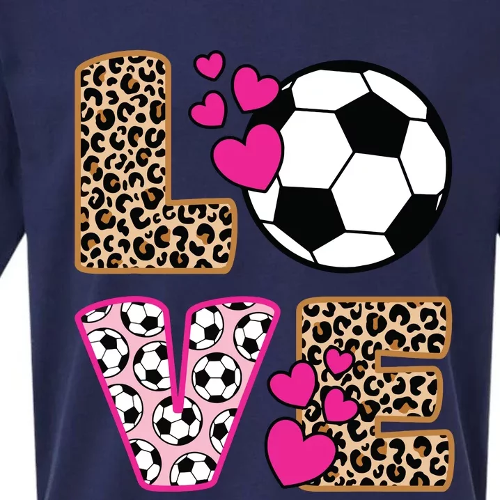 Cute Love Soccer Leopard Print Women Girl Soccer Sueded Cloud Jersey T-Shirt