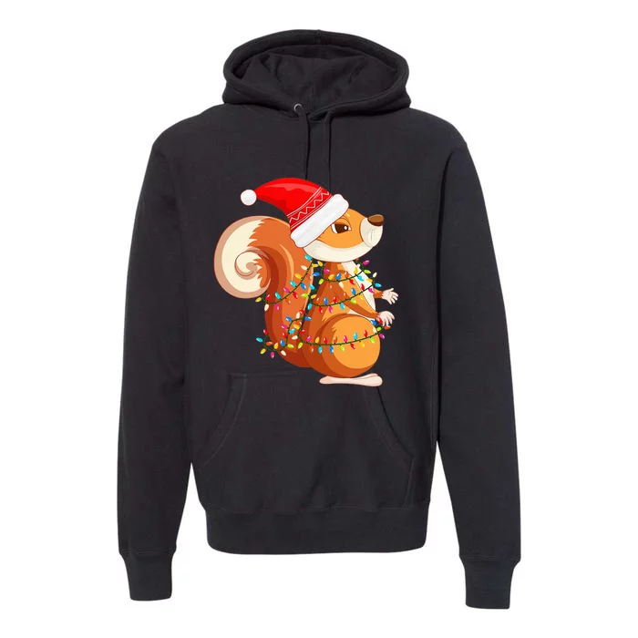 Christmas Lights Squirrel Wearing Xmas Hat Squirrel Lover Premium Hoodie