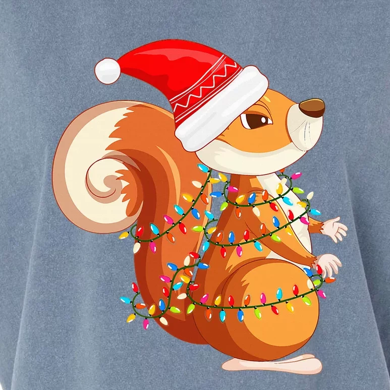 Christmas Lights Squirrel Wearing Xmas Hat Squirrel Lover Garment-Dyed Women's Muscle Tee