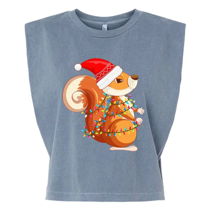 Christmas Lights Squirrel Wearing Xmas Hat Squirrel Lover Garment-Dyed Women's Muscle Tee