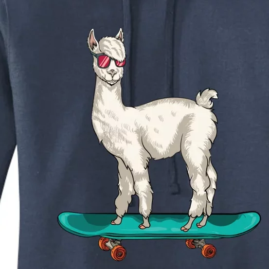 Cute Llama Skating Skater Skateboarding Alpaca Skateboard Great Gift Women's Pullover Hoodie