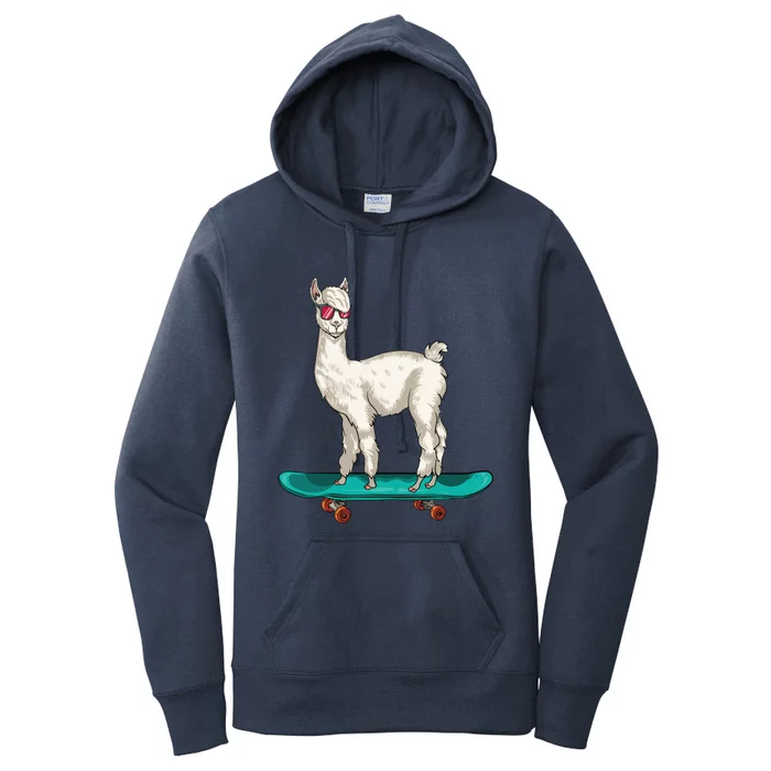 Cute Llama Skating Skater Skateboarding Alpaca Skateboard Great Gift Women's Pullover Hoodie