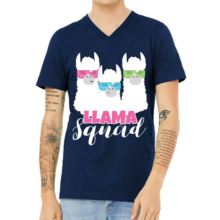 Cute Llama Squad Retro 80s Style Gift V-Neck T-Shirt