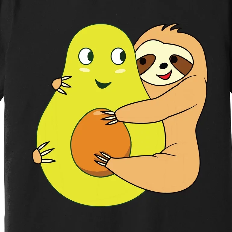 Cute Lazy Sloth Animal Avocado Lover Hugging Premium T-Shirt