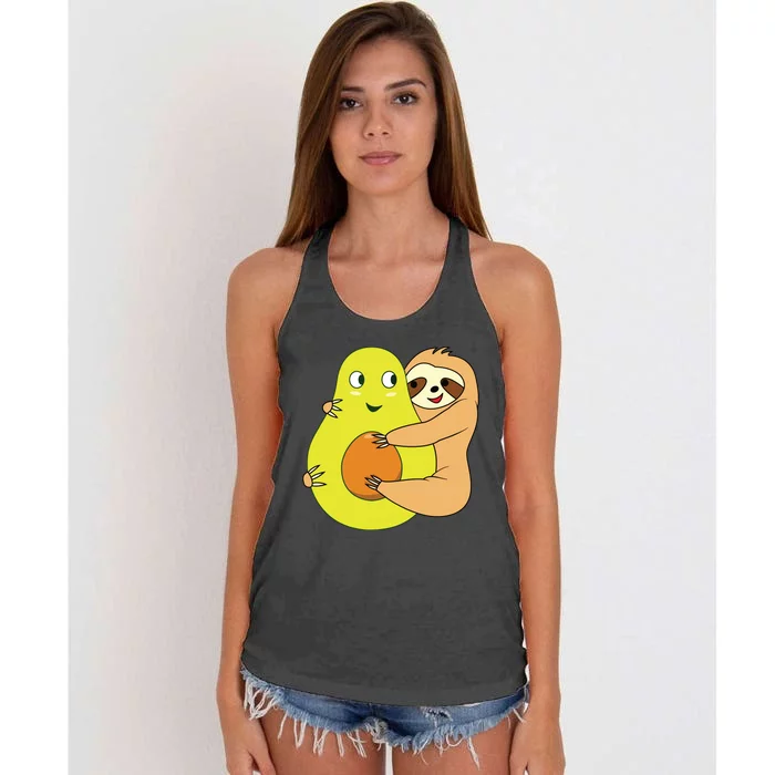 Cute Lazy Sloth Animal Avocado Lover Hugging Women's Knotted Racerback Tank