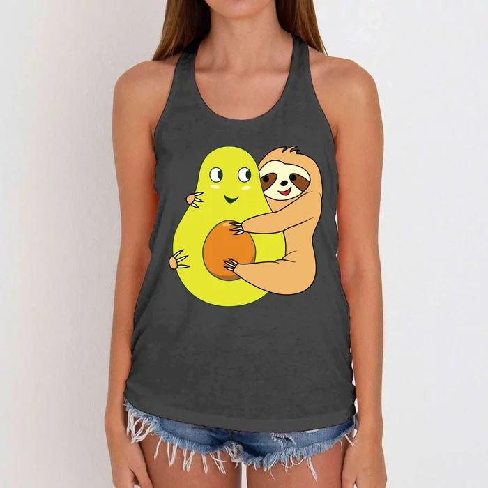 Cute Lazy Sloth Animal Avocado Lover Hugging Women's Knotted Racerback Tank