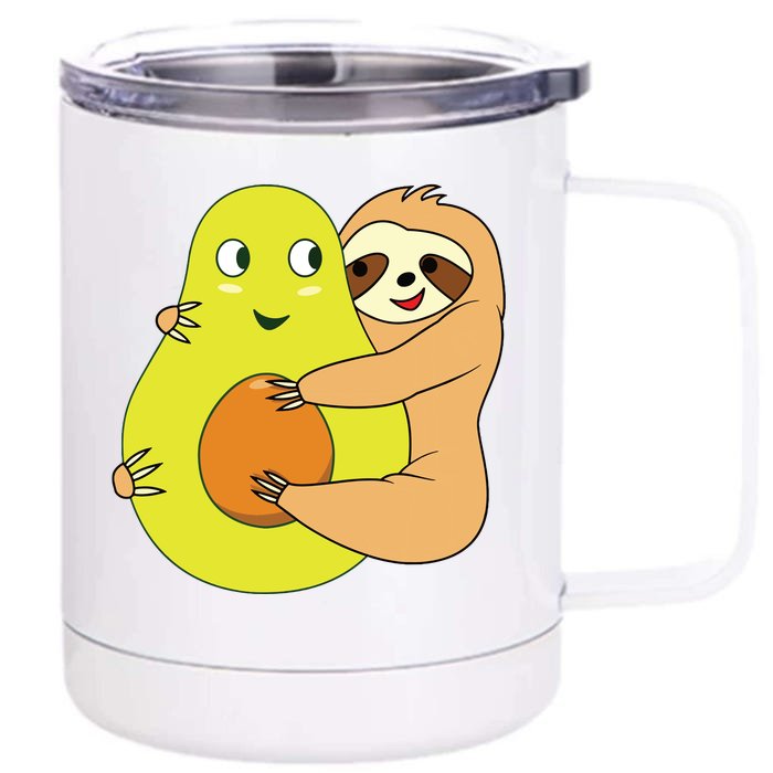 Cute Lazy Sloth Animal Avocado Lover Hugging Front & Back 12oz Stainless Steel Tumbler Cup