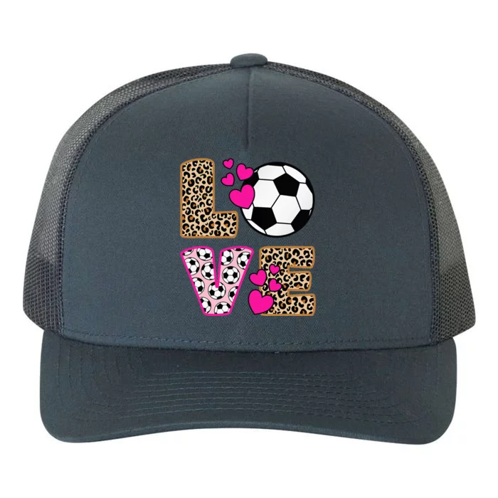 Cute Love Soccer Leopard Print  Soccer Yupoong Adult 5-Panel Trucker Hat