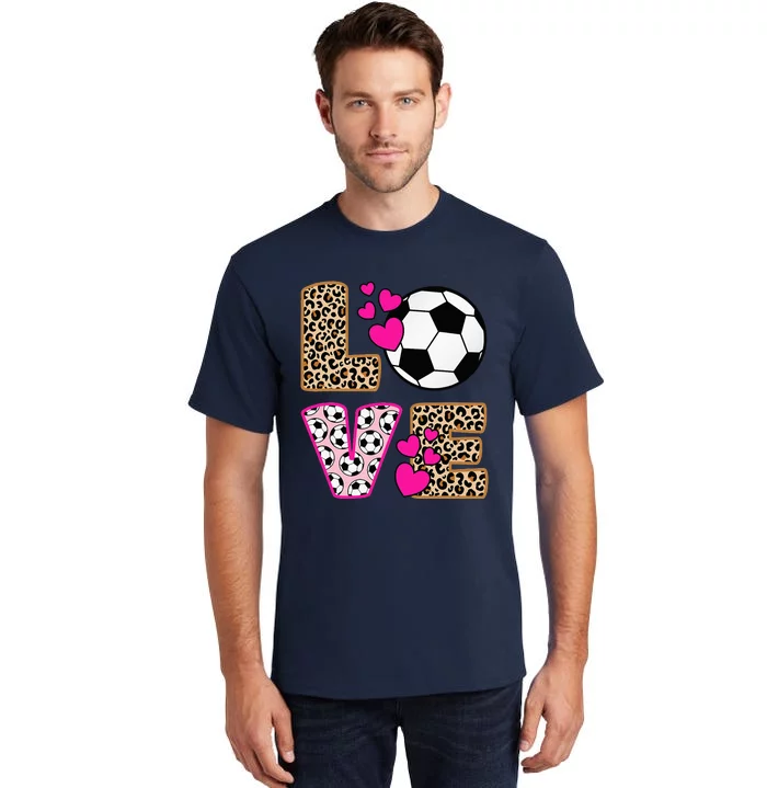 Cute Love Soccer Leopard Print  Soccer Tall T-Shirt