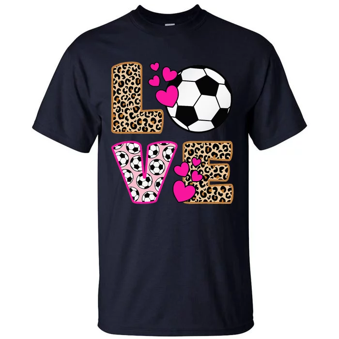 Cute Love Soccer Leopard Print  Soccer Tall T-Shirt