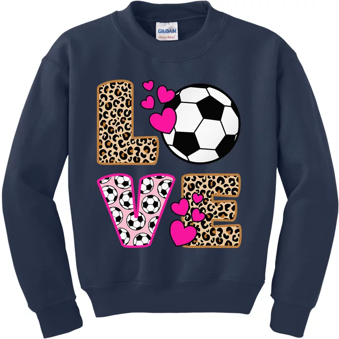 Cute Love Soccer Leopard Print  Soccer Kids Sweatshirt