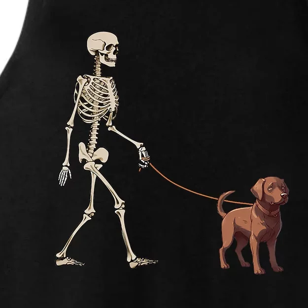 Chocolate Labrador Skeleton Dog Walking Halloween Ladies Tri-Blend Wicking Tank