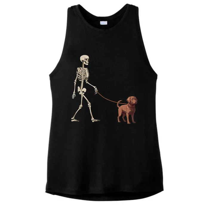 Chocolate Labrador Skeleton Dog Walking Halloween Ladies Tri-Blend Wicking Tank