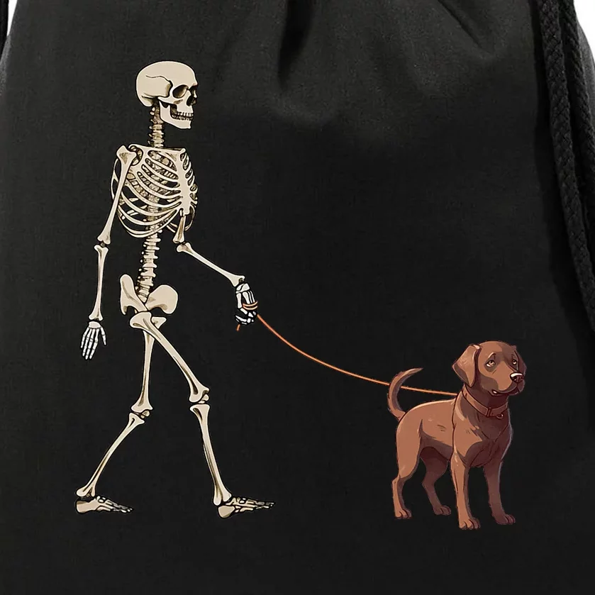 Chocolate Labrador Skeleton Dog Walking Halloween Drawstring Bag