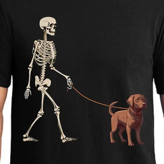 Chocolate Labrador Skeleton Dog Walking Halloween Pajama Set