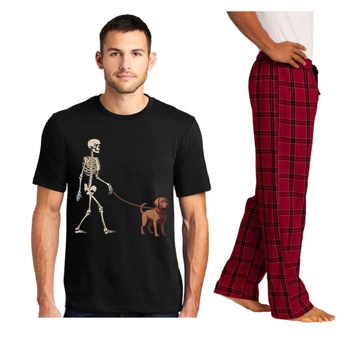 Chocolate Labrador Skeleton Dog Walking Halloween Pajama Set