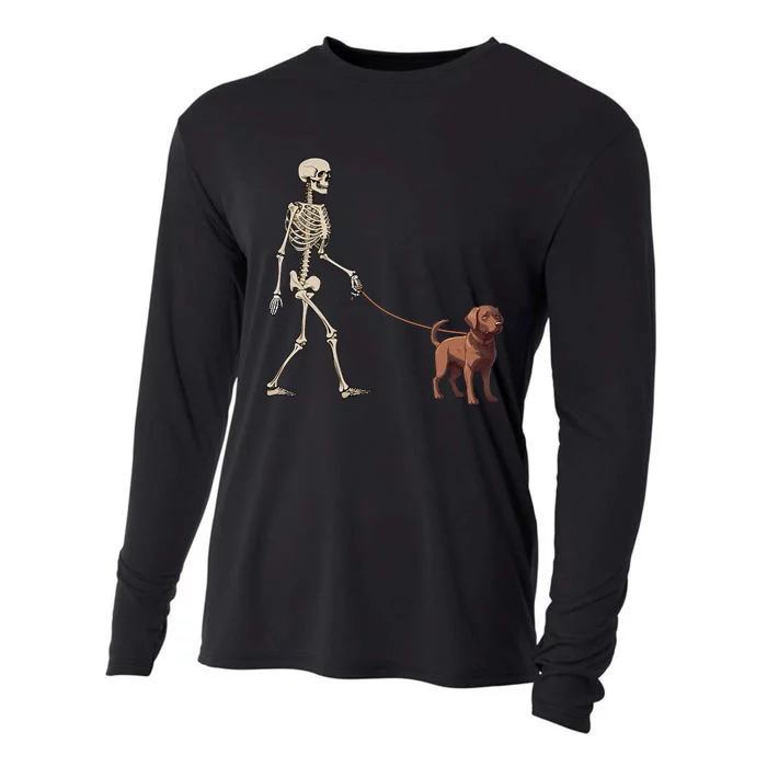 Chocolate Labrador Skeleton Dog Walking Halloween Cooling Performance Long Sleeve Crew