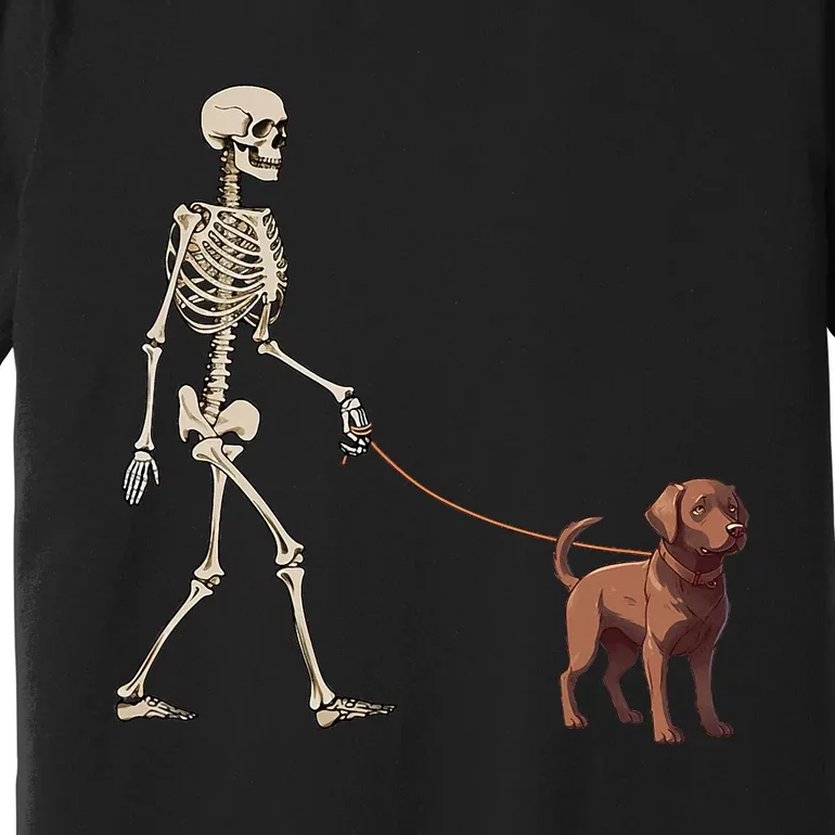 Chocolate Labrador Skeleton Dog Walking Halloween Premium T-Shirt