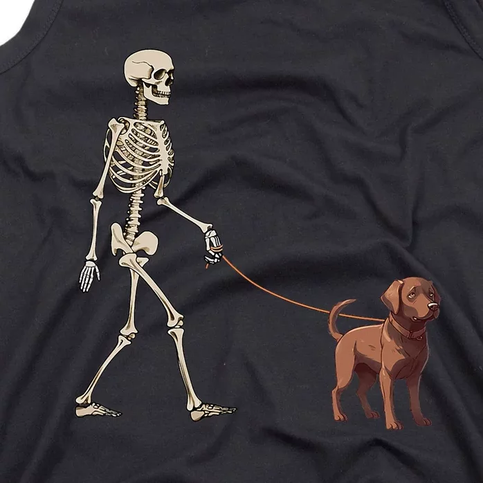 Chocolate Labrador Skeleton Dog Walking Halloween Tank Top