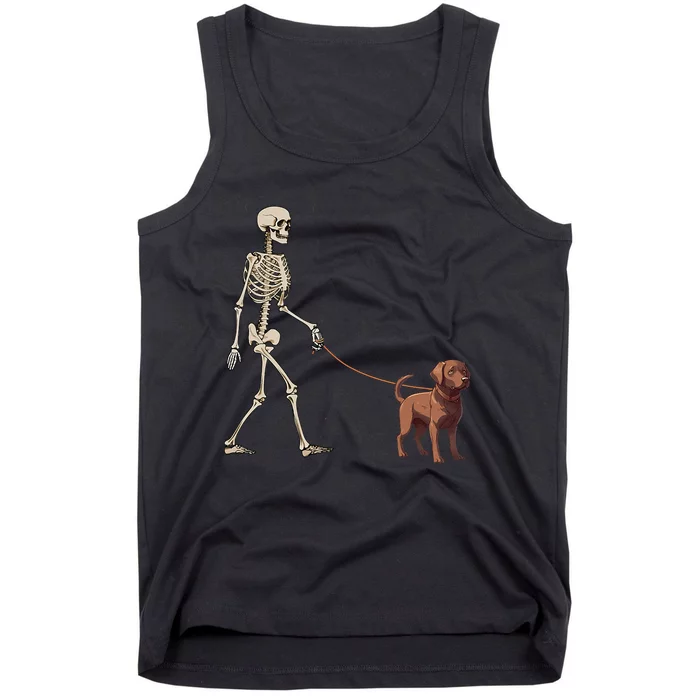 Chocolate Labrador Skeleton Dog Walking Halloween Tank Top