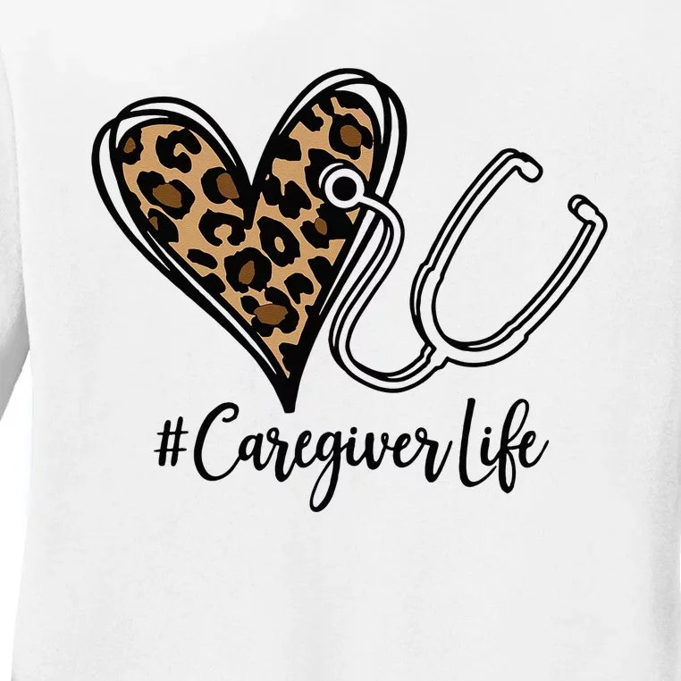 Caregiver Leopard Stethoscope Ladies Long Sleeve Shirt