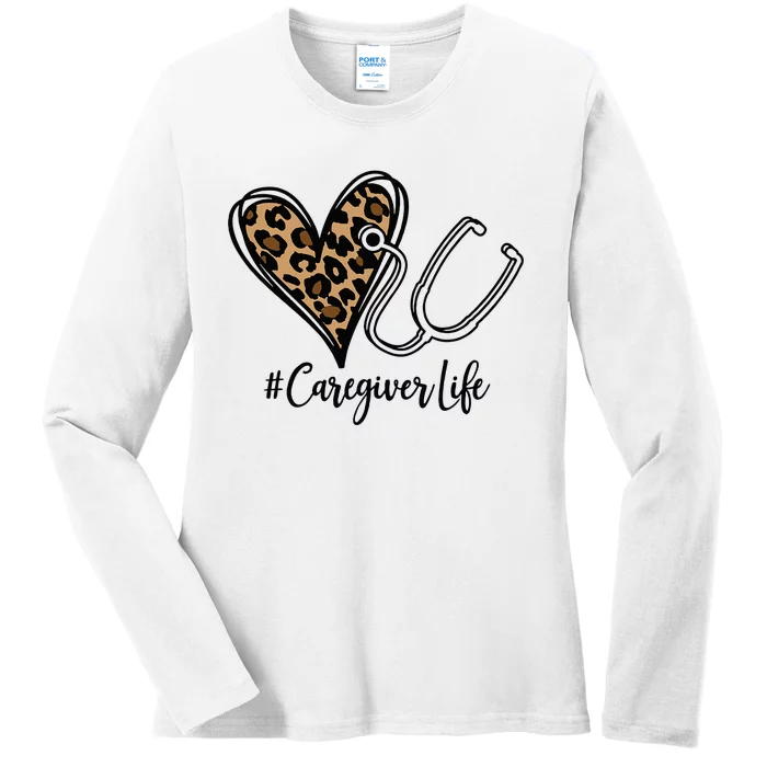 Caregiver Leopard Stethoscope Ladies Long Sleeve Shirt