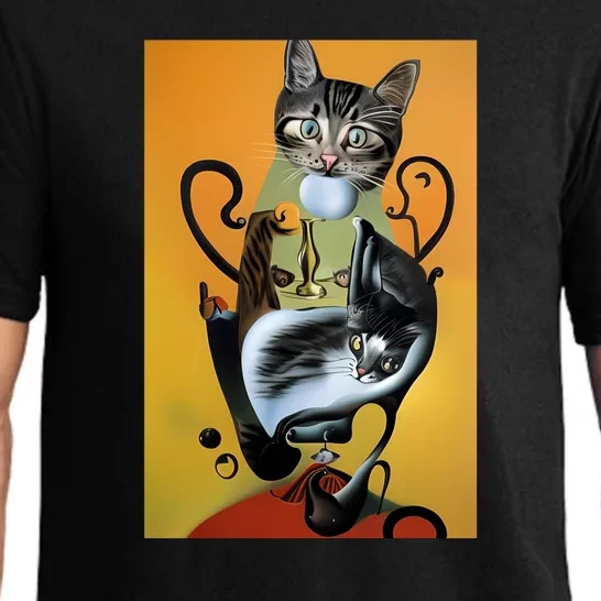 Cat Lover Salvador Dali Style Painting Pajama Set