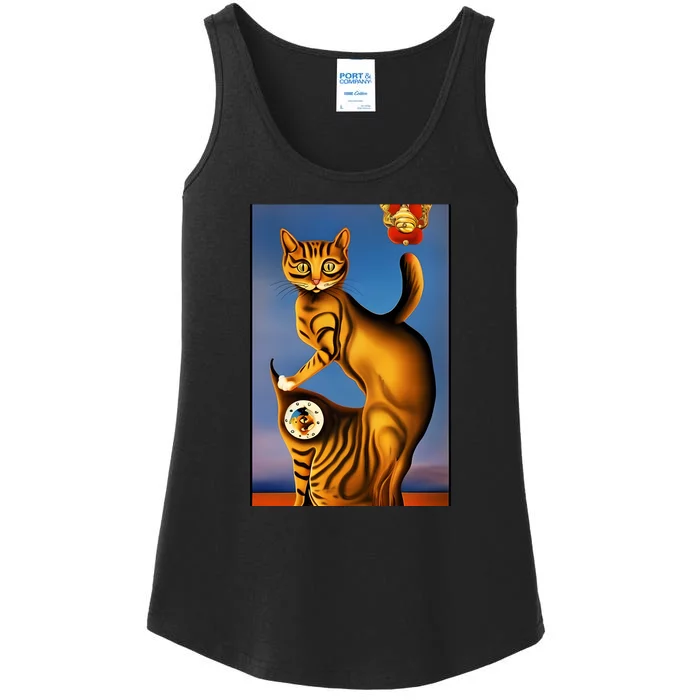 Cat Lover Salvador Dali Style Painting Ladies Essential Tank