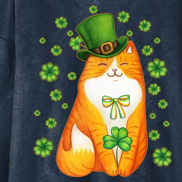 Cute Lucky St PatrickS Day Orange Tabby Cat Hooded Wearable Blanket