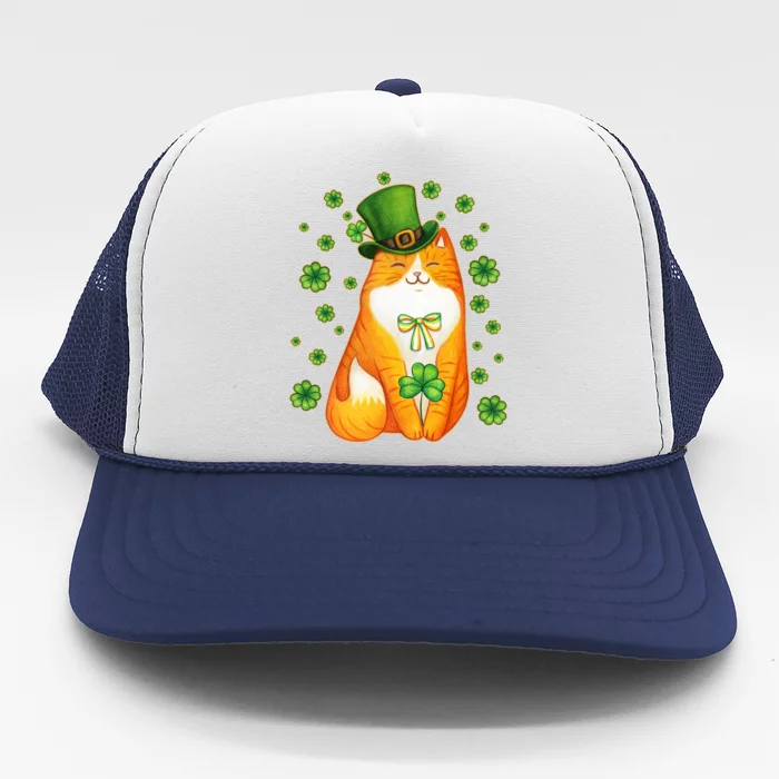 Cute Lucky St PatrickS Day Orange Tabby Cat Trucker Hat