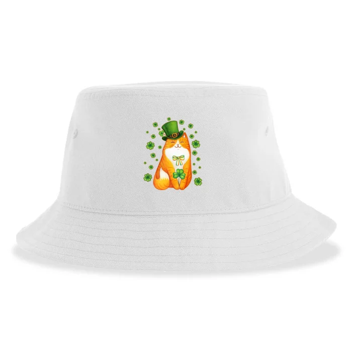 Cute Lucky St PatrickS Day Orange Tabby Cat Sustainable Bucket Hat