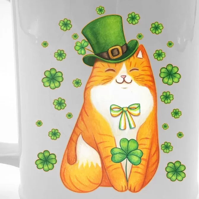 Cute Lucky St PatrickS Day Orange Tabby Cat Front & Back Beer Stein