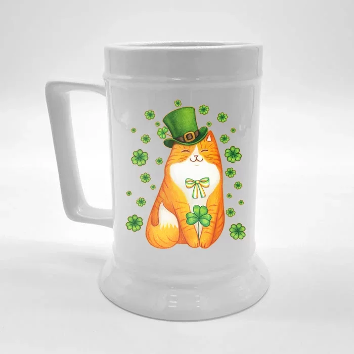 Cute Lucky St PatrickS Day Orange Tabby Cat Front & Back Beer Stein