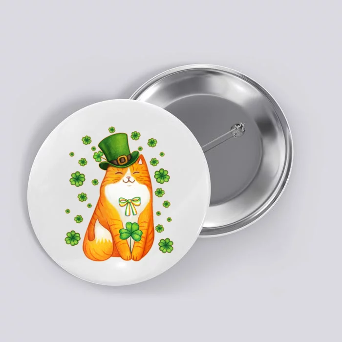 Cute Lucky St PatrickS Day Orange Tabby Cat Button