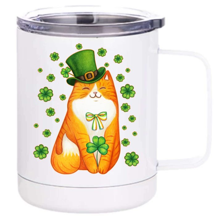 Cute Lucky St PatrickS Day Orange Tabby Cat Front & Back 12oz Stainless Steel Tumbler Cup