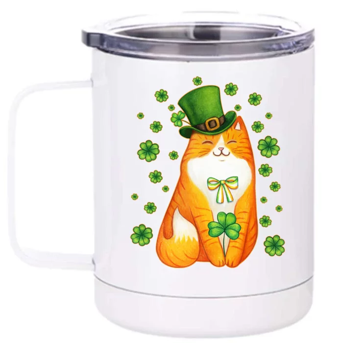 Cute Lucky St PatrickS Day Orange Tabby Cat Front & Back 12oz Stainless Steel Tumbler Cup