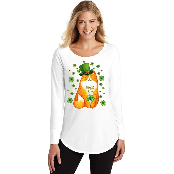 Cute Lucky St PatrickS Day Orange Tabby Cat Women's Perfect Tri Tunic Long Sleeve Shirt