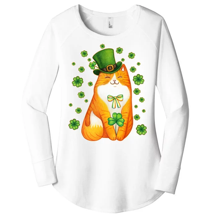 Cute Lucky St PatrickS Day Orange Tabby Cat Women's Perfect Tri Tunic Long Sleeve Shirt