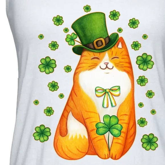 Cute Lucky St PatrickS Day Orange Tabby Cat Ladies Essential Flowy Tank