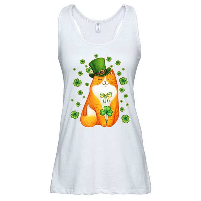 Cute Lucky St PatrickS Day Orange Tabby Cat Ladies Essential Flowy Tank