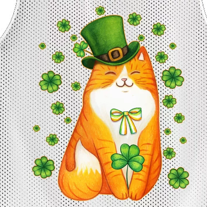 Cute Lucky St PatrickS Day Orange Tabby Cat Mesh Reversible Basketball Jersey Tank