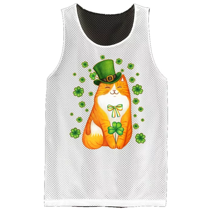 Cute Lucky St PatrickS Day Orange Tabby Cat Mesh Reversible Basketball Jersey Tank