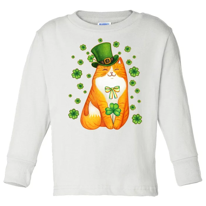 Cute Lucky St PatrickS Day Orange Tabby Cat Toddler Long Sleeve Shirt