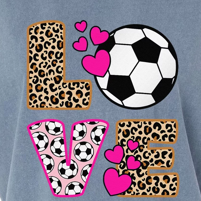 Cute Love Soccer Leopard Print Women Girl Soccer Garment-Dyed Women's Muscle Tee