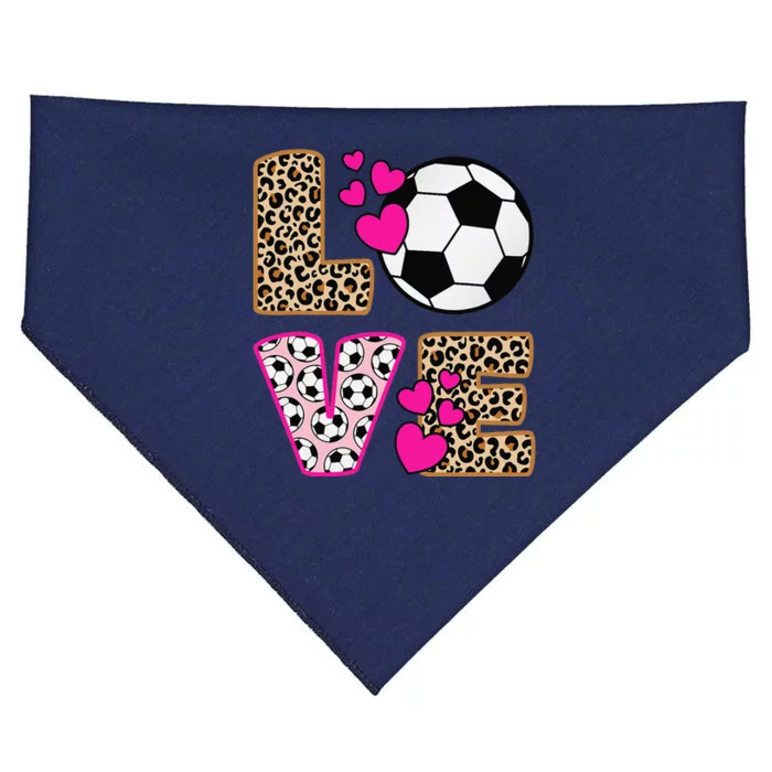 Cute Love Soccer Leopard Print Women Girl Soccer USA-Made Doggie Bandana