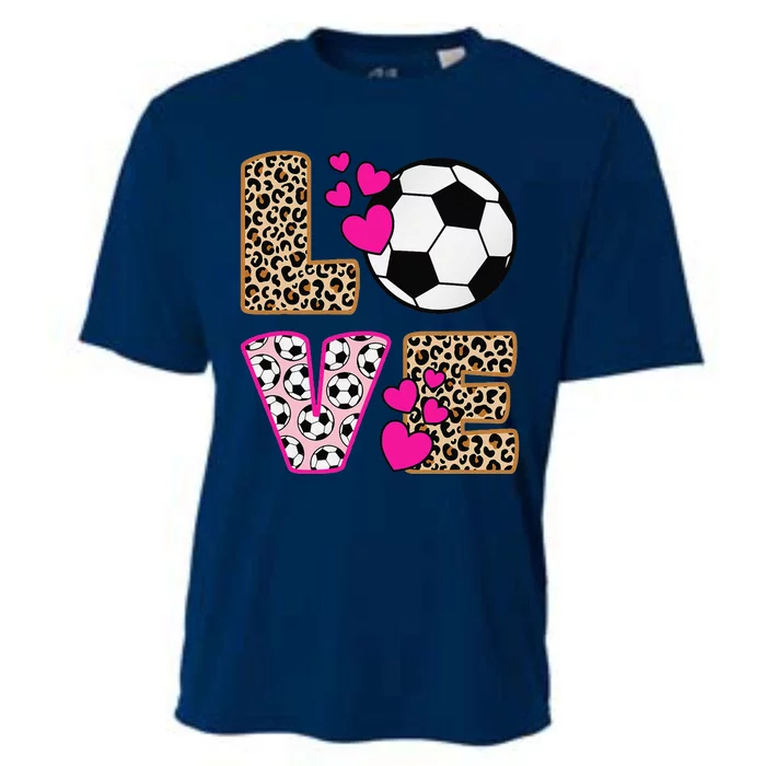 Cute Love Soccer Leopard Print Women Girl Soccer Cooling Performance Crew T-Shirt