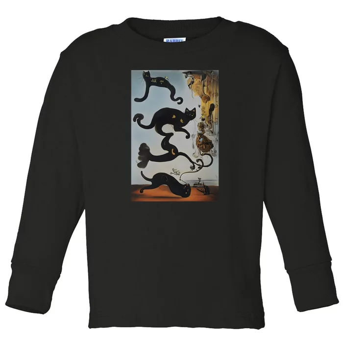 Cat Lover Salvador Dali Style Painting Toddler Long Sleeve Shirt