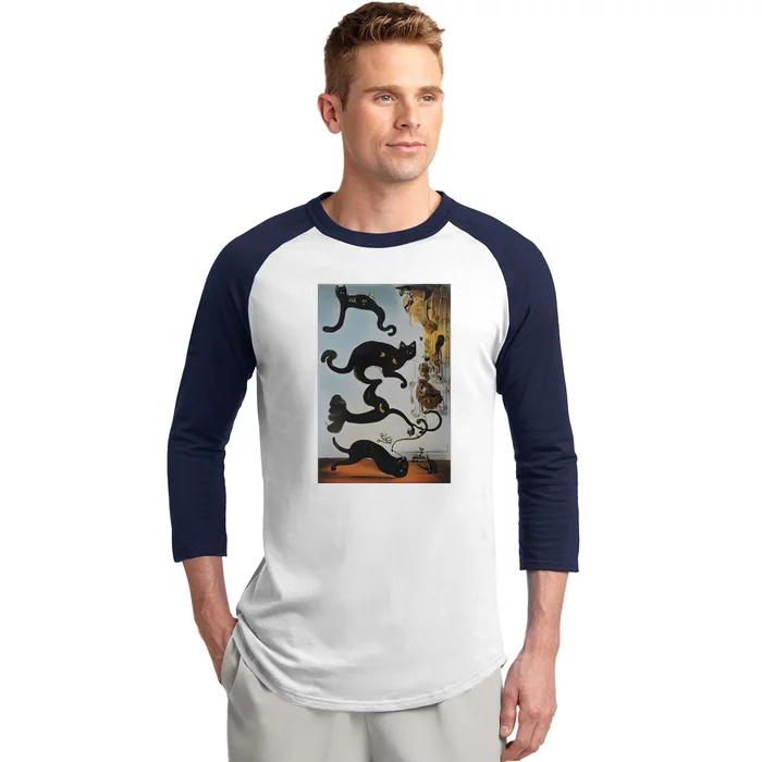 Cat Lover Salvador Dali Style Painting Baseball Sleeve Shirt